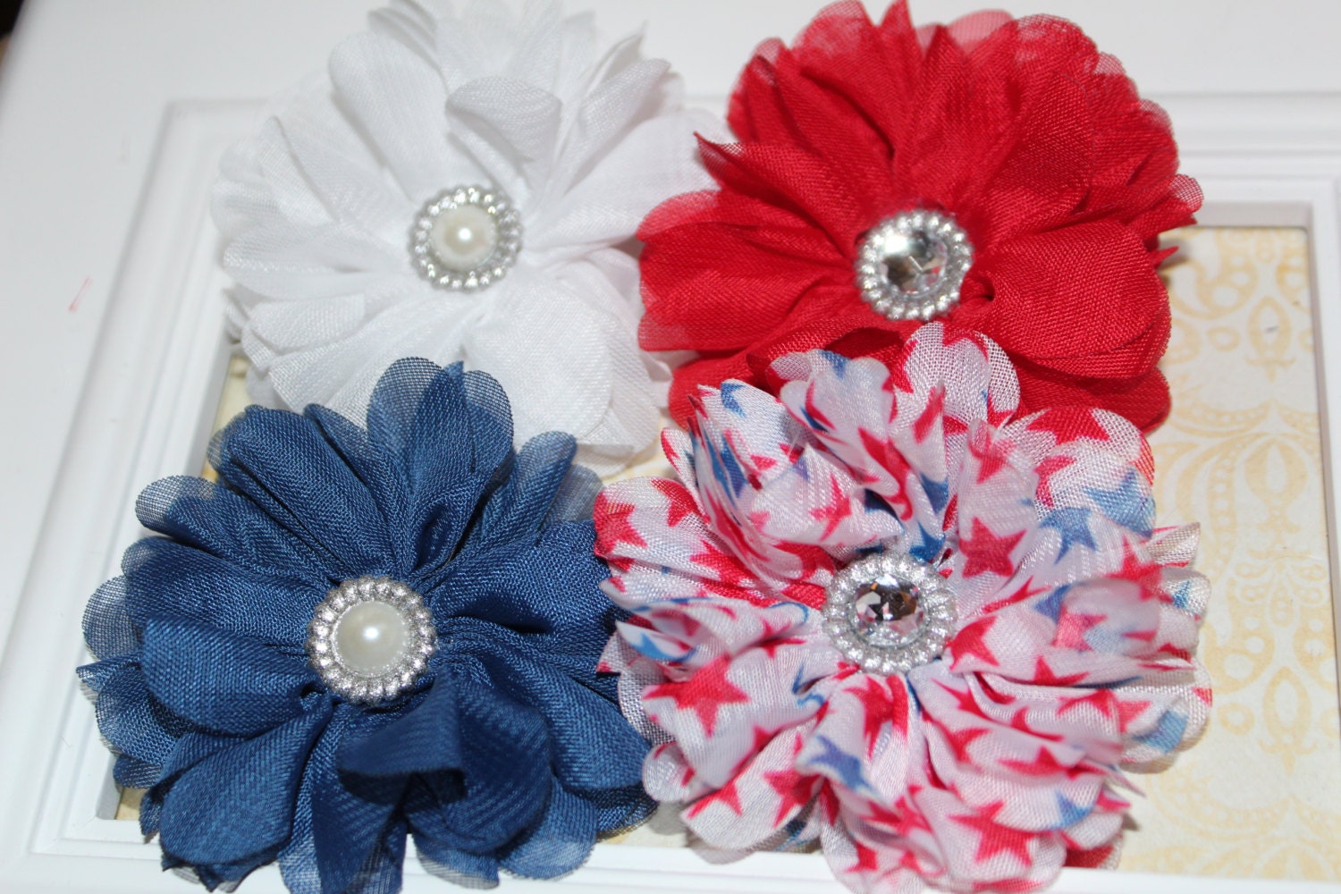 Patriotic Chiffon Blossom Clips