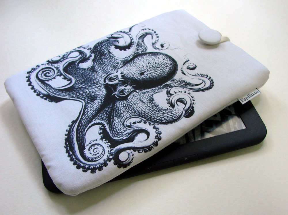 KINDLE COVER / Kindle Touch/ Kindle Sleeve / padded / cover sleeve / grey / octopus