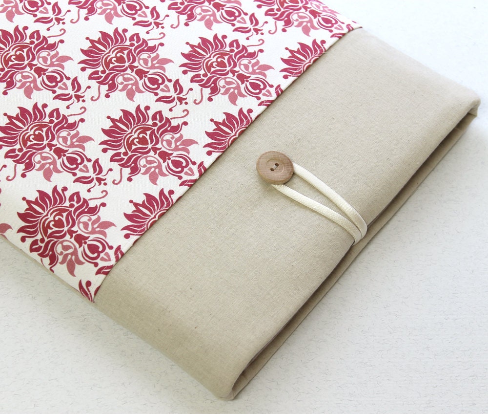 Red pink damask fabric case for 15 inch Macbook and other laptops