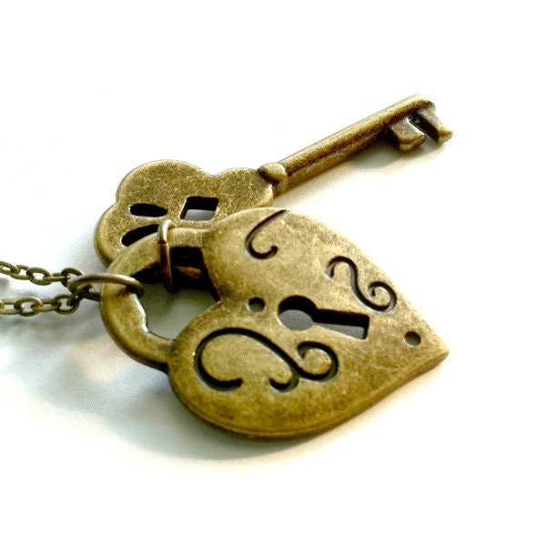 Key to my Heart Necklace Gold Heart Steampunk pendant Handmade Graduation Gift Free US Shipping