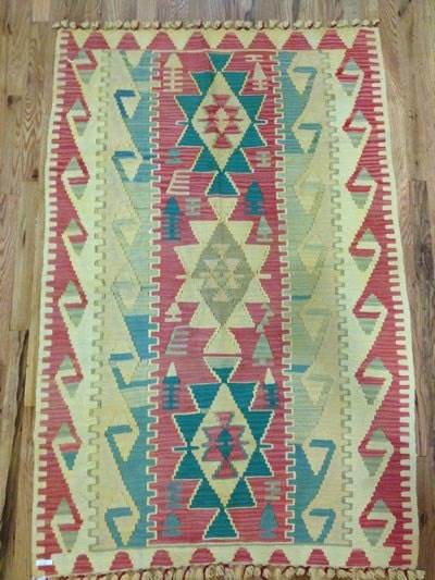 OLD KILIM RUG size 3'7"x5'4" - Unique Pastel Colors and Tribal Design