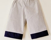 Blue and white striped ticking cotton print baby or toddler baggies trousers long-shorts 1-2 3-4 girls boys unisex