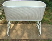 Classic Wicker Rolling Baby Basinet Bed with Fold-Up Legs. Cottage Nursery Love.