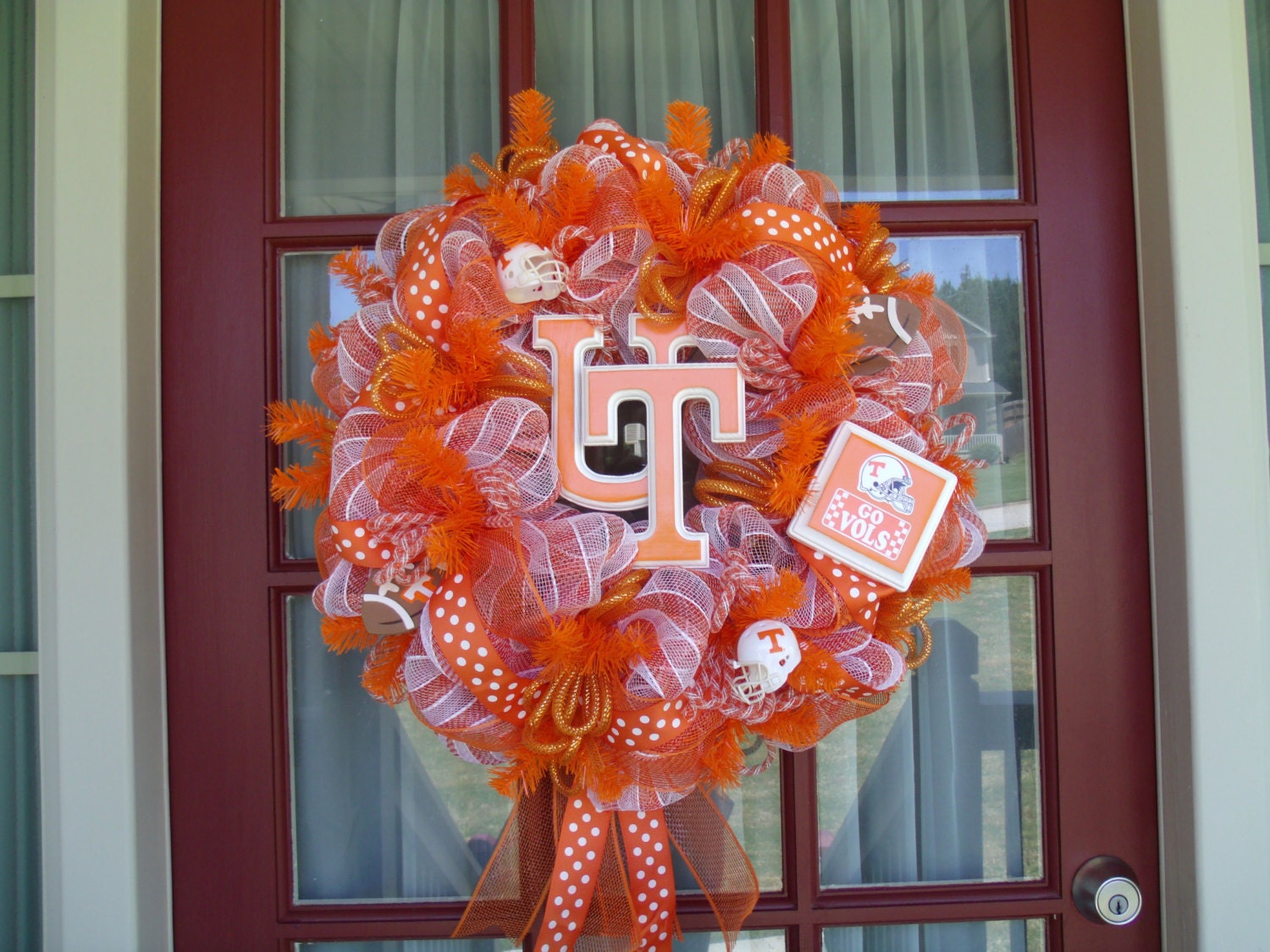 Orange and White Tennessee Volunteers Deco Mesh Door Wreath