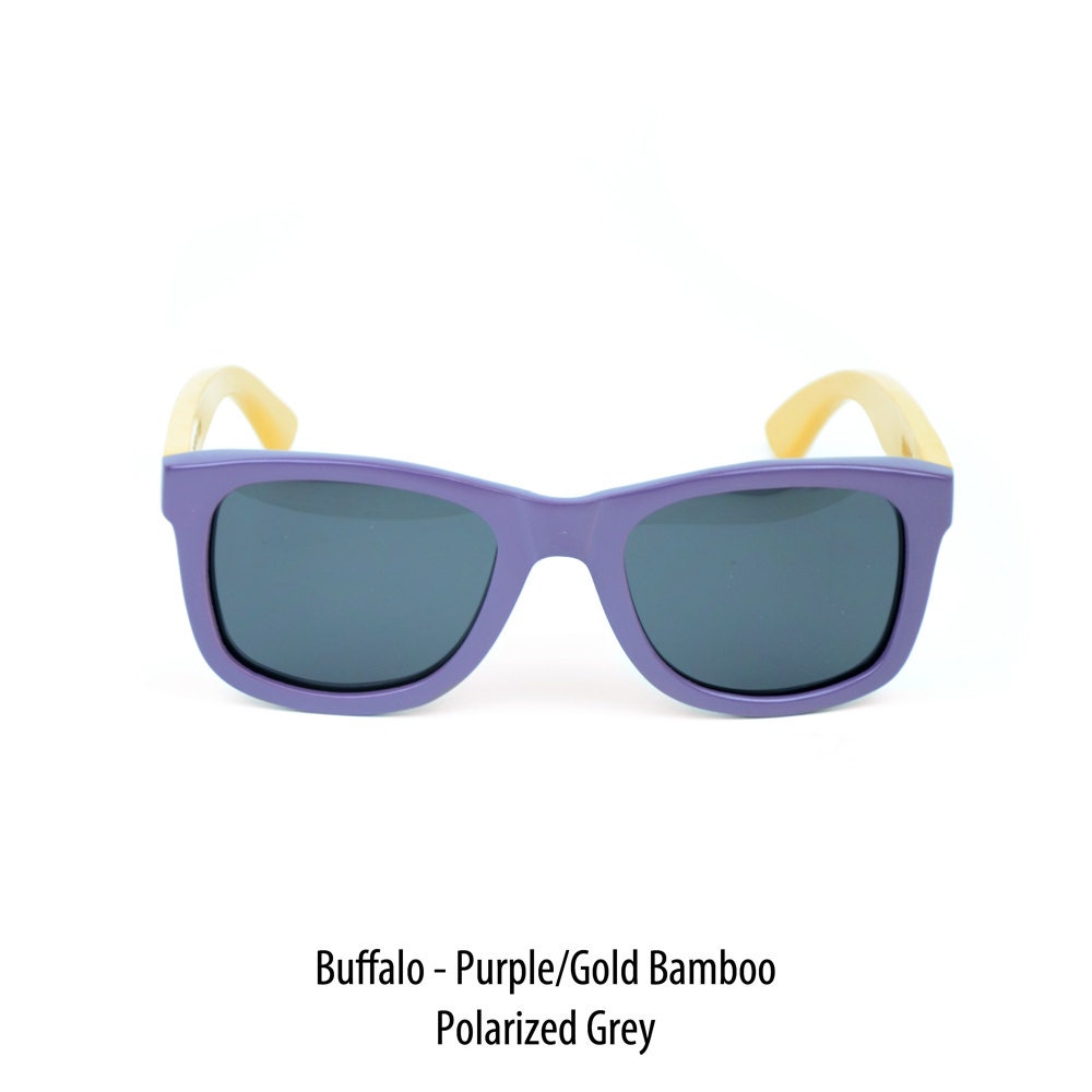 WoodRoze Wooden Sunglasses // Purple & Gold Bamboo // Polarized Grey Lens // Buffalo
