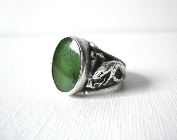 Vintage Jade Mens Ring Set In Sterling Silver With by CastEyesUpon