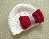 Ohio State Baby Girl, OSU Buckeye Crochet Hat,  OSU Bow Hat - Made to Order - Scarlet and Gray - Newborn, Up to 12 Months