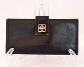 Givenchy Wallet, Black Leather, Gold Accents, Slim Profile