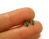 Tiny Green Leaf Earrings