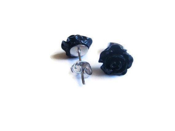 Black Rose Earrings  - Flower Studs