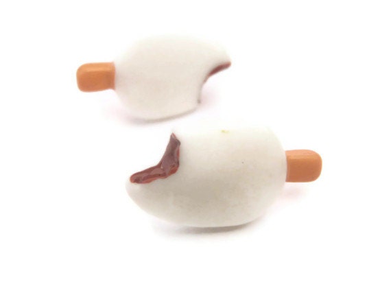 White Ice Cream Bar Studs - Ice Cream Earrings - Food Jewelry - Chocolate Vanilla