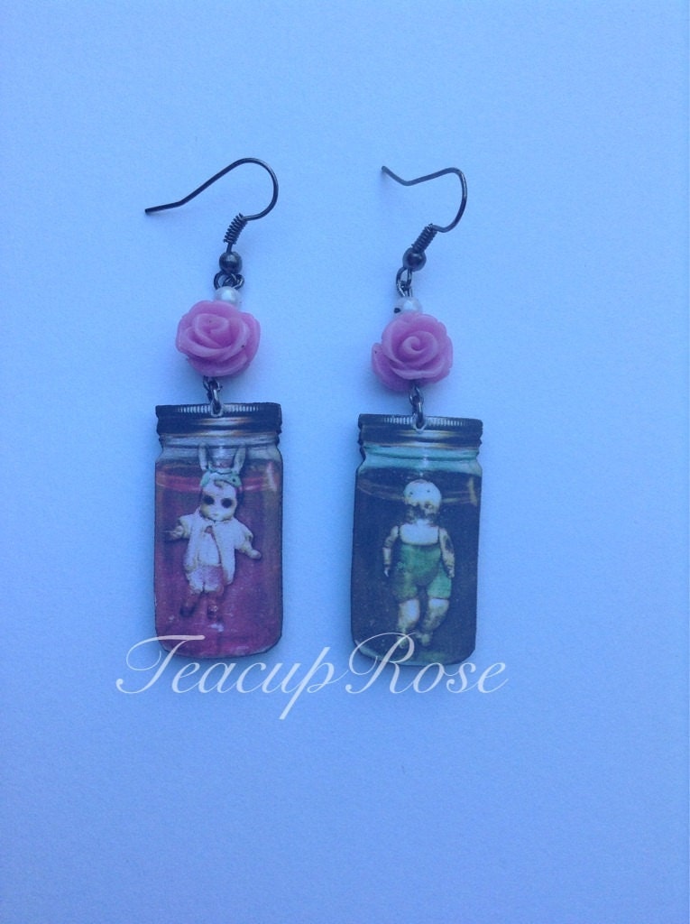 Horror Zombie Doll Jar Earrings