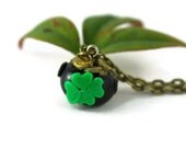 Pot of Gold Necklace, Leprechaun Gold, Four Leaf Clover, Luck O' The Irish, Whimsical Shamrock, Lucky Charms, St. Patricks Day Jewelry