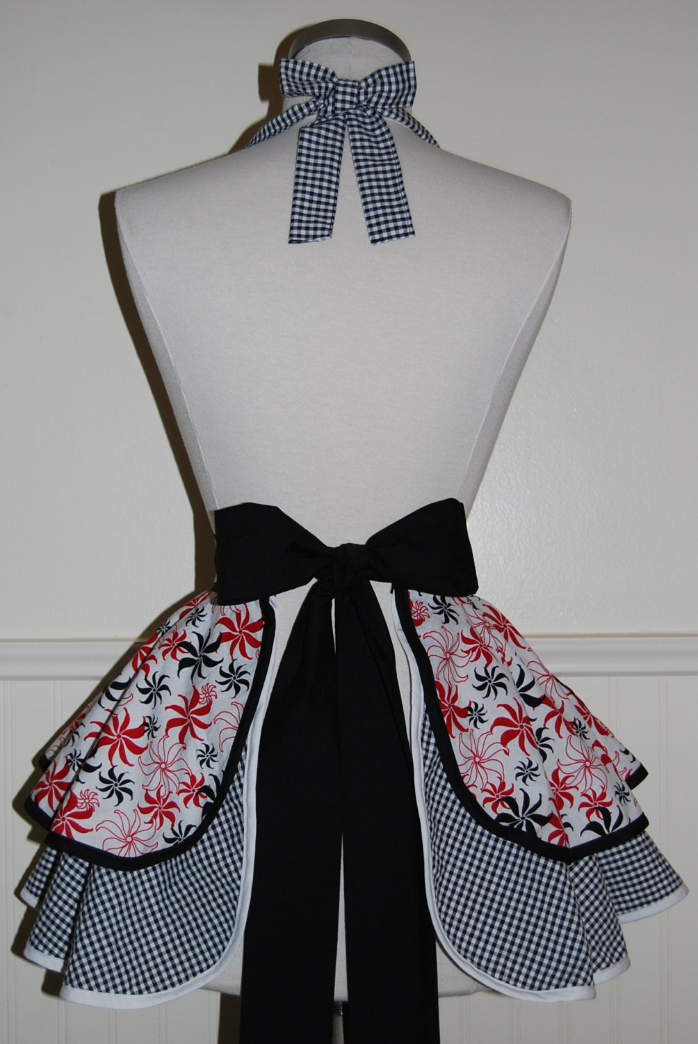 Red, White, and Black Pinup Full Retro 50s Circle Skirt Apron