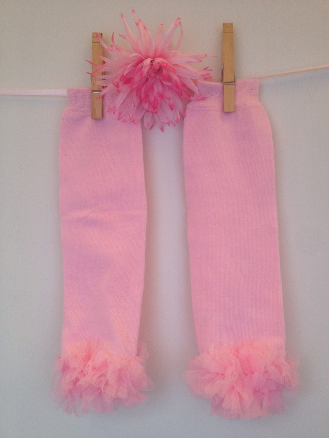 Light Pink Leg Warmers with Pink Organza Ruffle for Newborns, Toddlers & Children