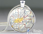 vintage Birmingham map resin pendant,Birmingham map pendant charms,photo pendant,Alabama- M0473CP
