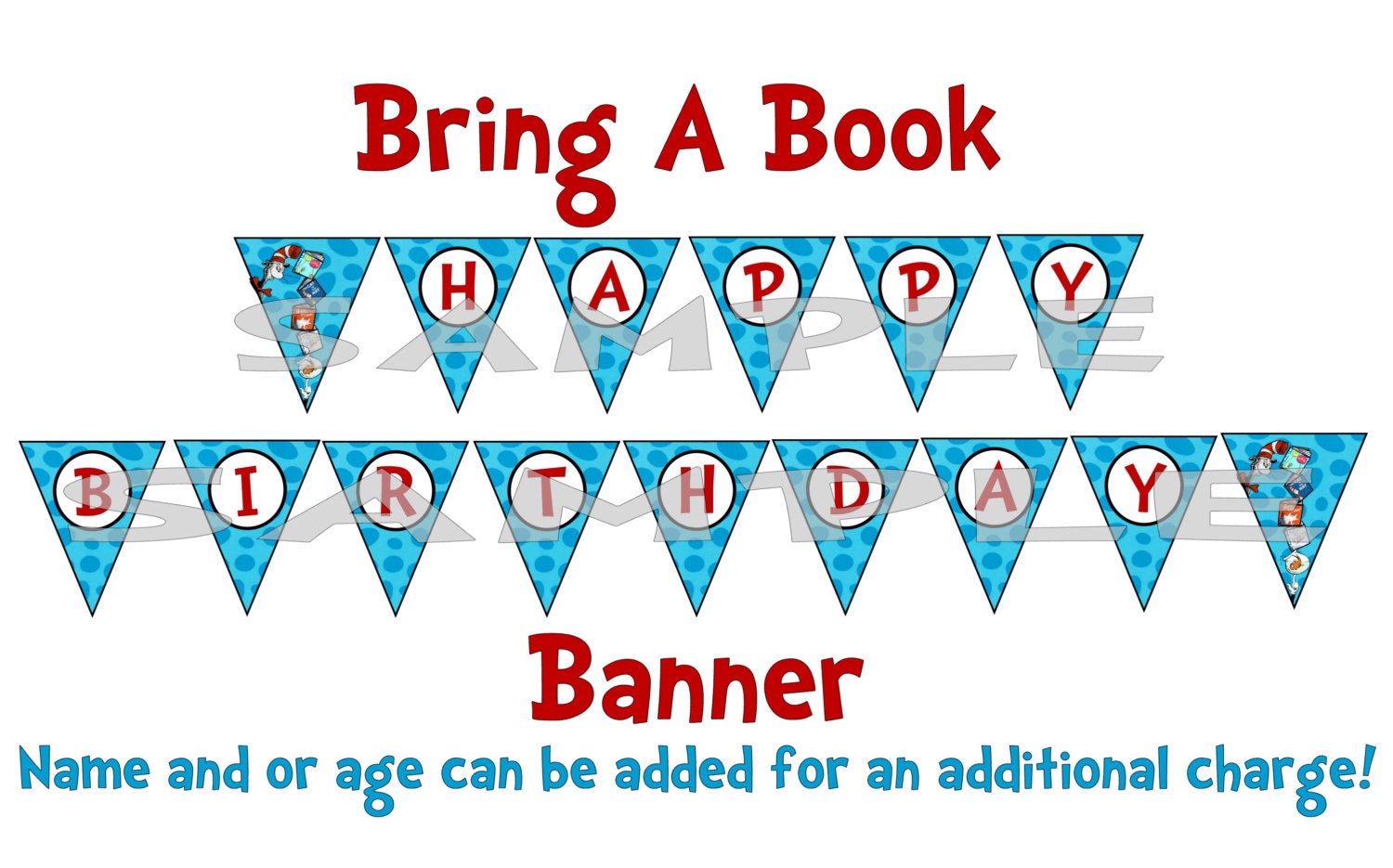 DR. SEUSS Bring a book Happy Bithday Banner other party supplies avaliable