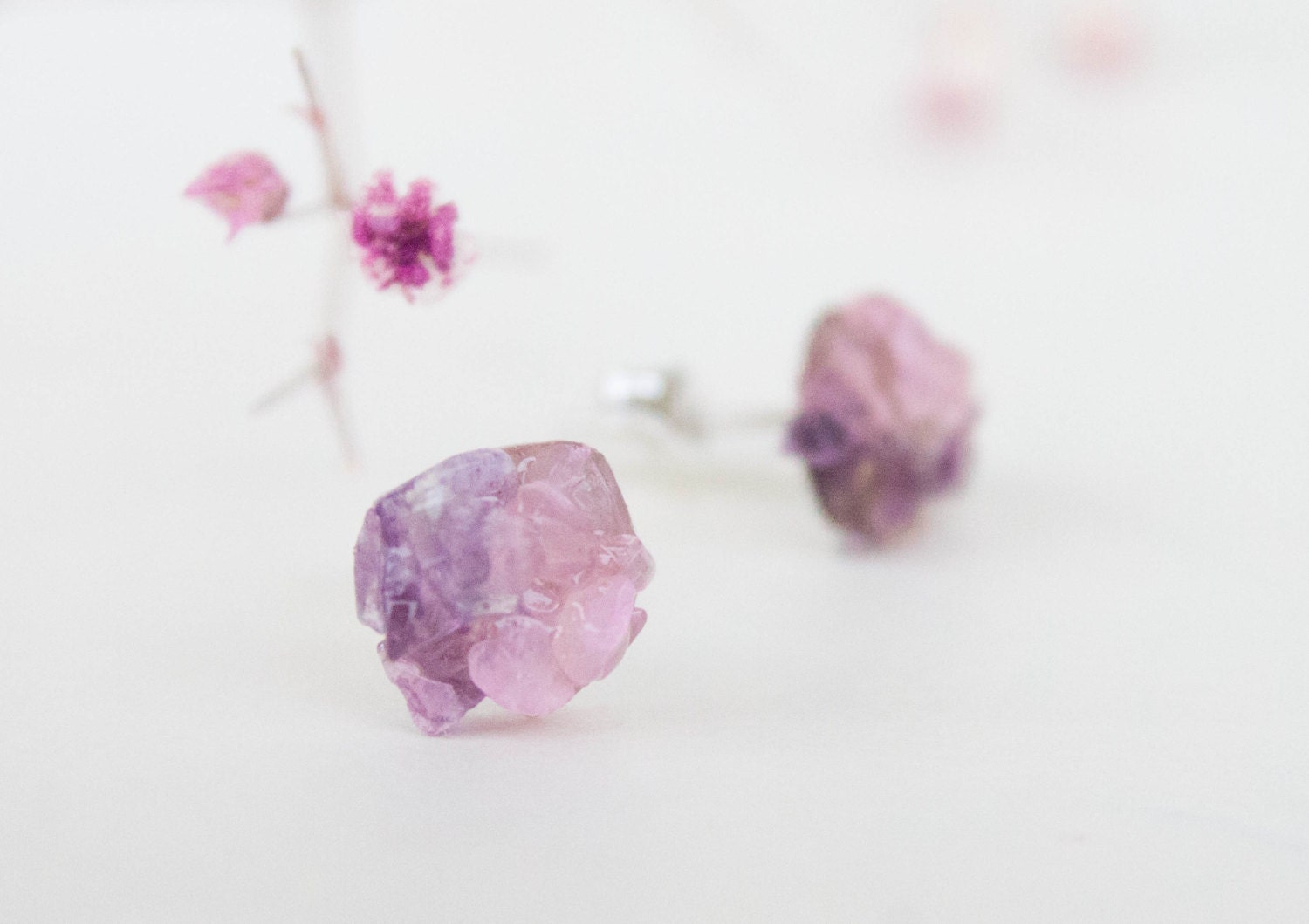 Stud earrings - Spring studs - Amethyst and rose quartz stud earrings - CraftsGardenOfZen