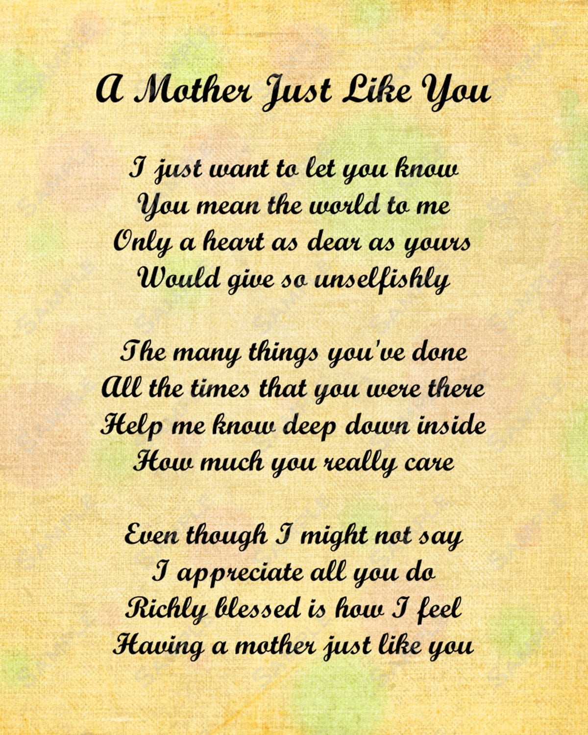 Items Similar To Mother Just Like You Love Poem For Mom 8 X 10 Print 