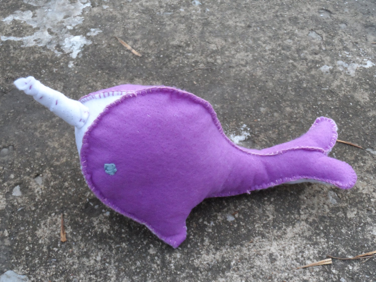 Aria, the large white and lilac/ light purple stuffed animal Narwhal plush toy