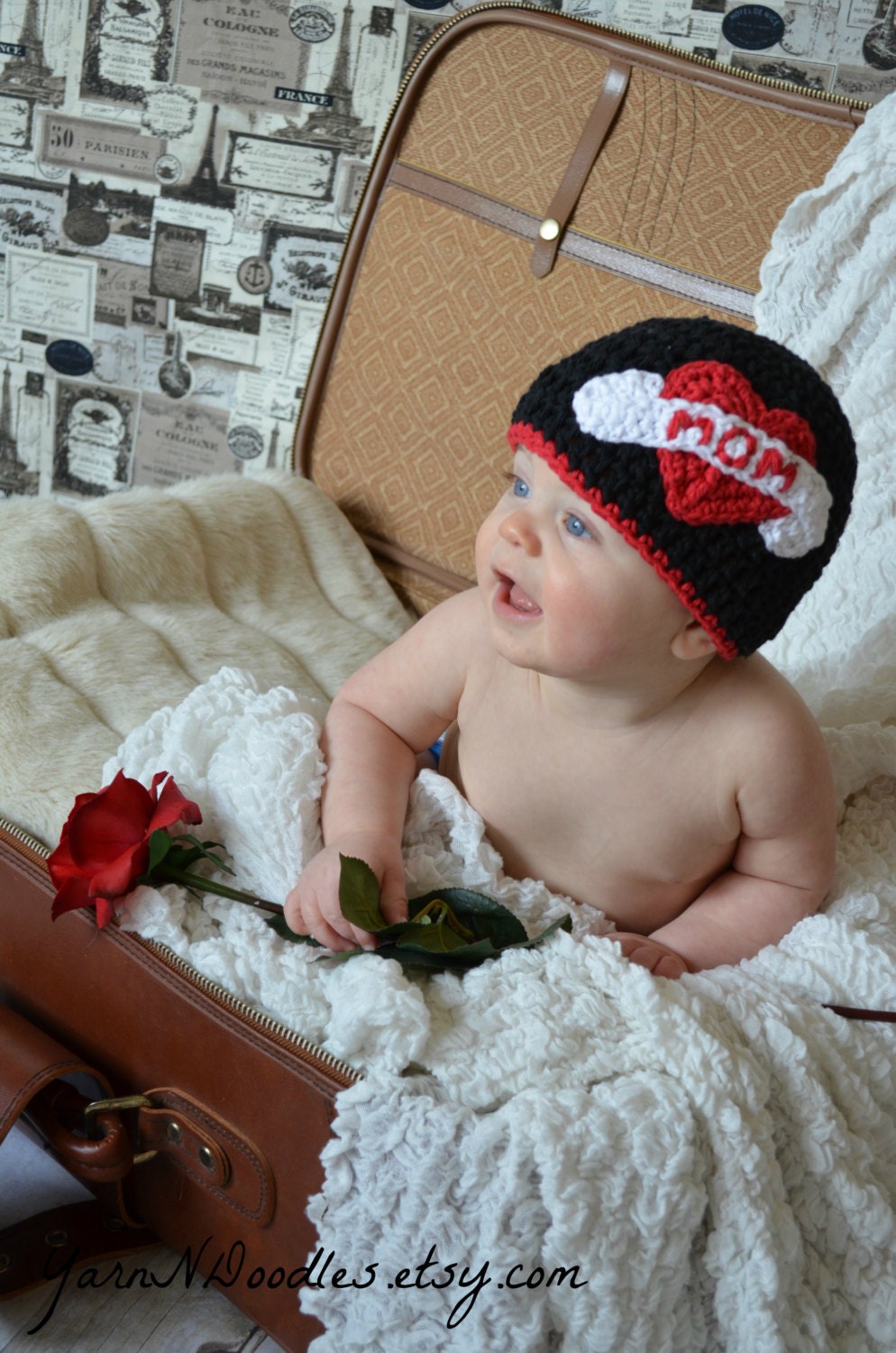 MADE TO ORDER Newborn Infant Baby Boy Crochet Tattoo Beanie Photography Prop Valentine's Day