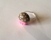 Pastel Mini Chocolate Cupcake Ring - Handcrafted Polymer Clay Jewelry - Nickel Free, Lead Free, Silver Plated Ring