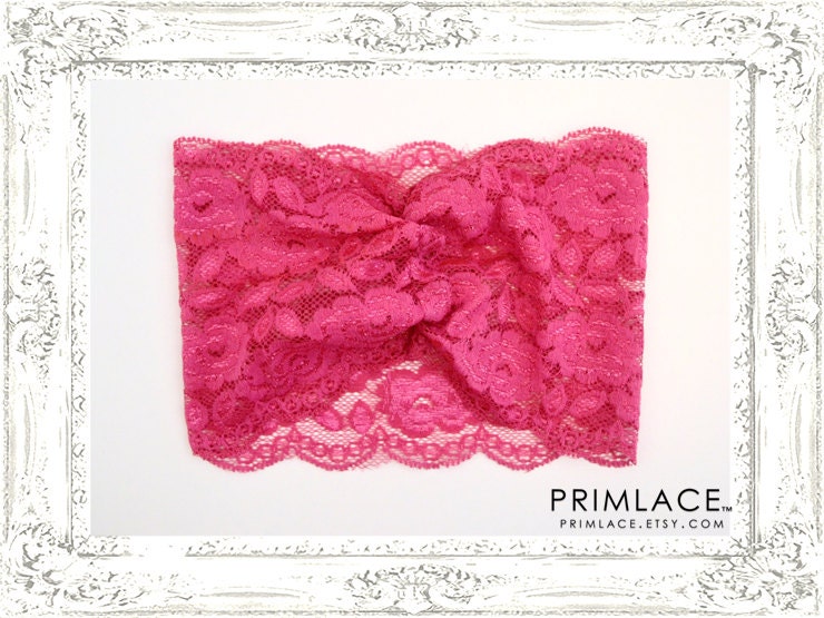 Fuchsia Lace Headband, Hot Pink Headband, Lace Hairwrap, Fuchsia Lace Headband, Lace Turban, Hot Pink Headband, Large Headband