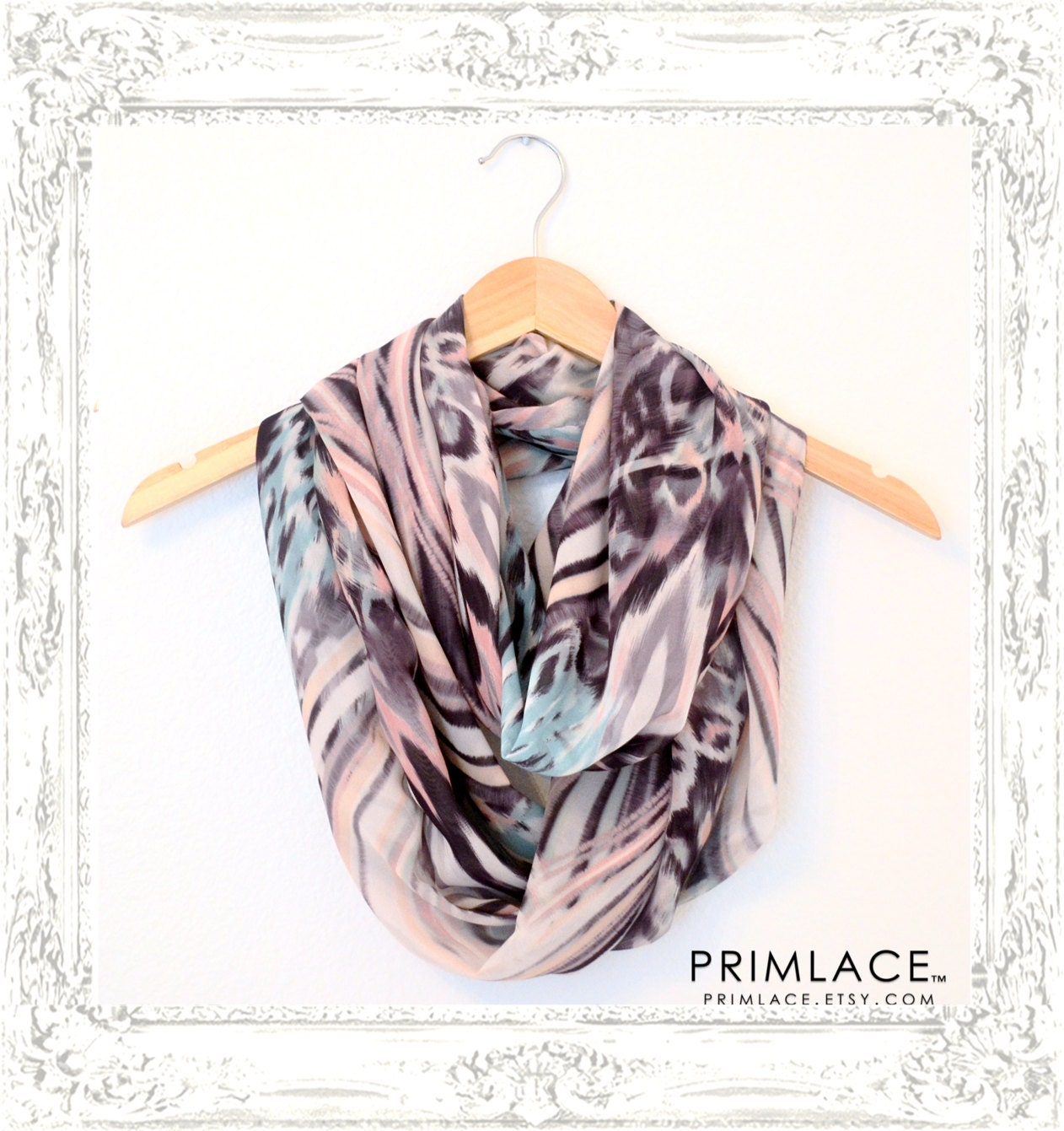 Gray Mint Pink Multicolored Infinity Scarf, Spring Summer 2013 Circle Scarf Mint Pink Gray Scarf, Chiffon Scarf, Lightweight Scarf