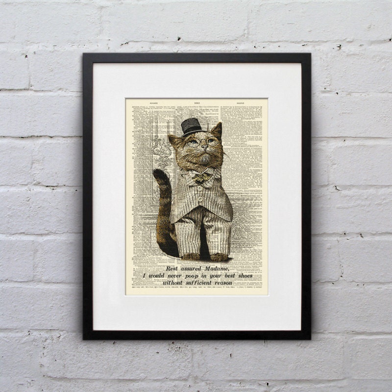 I Left You A Present - Victorian Cat Dictionary Page Book Art Print - DPLJ012