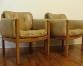 Pair of Vintage Lounge Chairs / Club Chairs Tufted Swanky Mid Century ArmChair Set  Retro PAIR