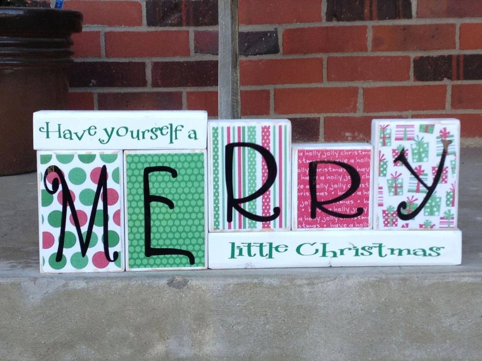 Have yourself a Merry little Christmas wood block set holiday decoration home decor Christmas decoration