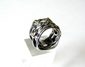 Organic Wedding Band, 14K Gold balls, Sterling Silver Ring, Handmade, Metalwork, Gift for Her,