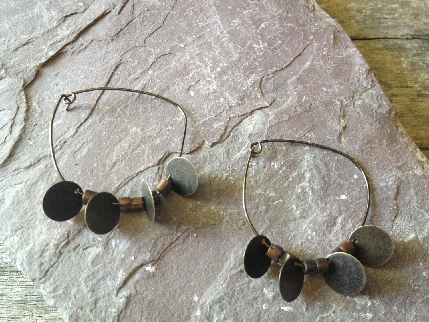 Brass and Black Earrings - Hippie Bohemian Jewelry
