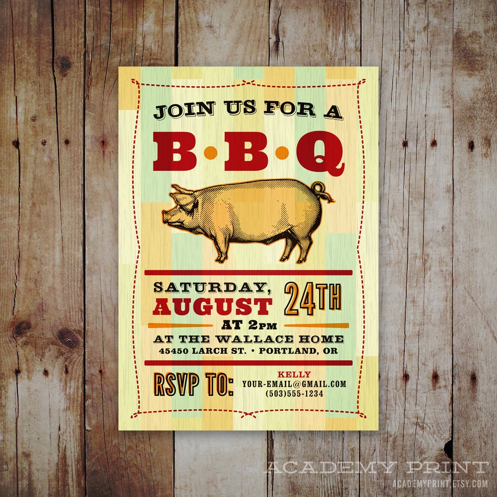 Rustic BBQ Invite, Summer Holiday, Cookout, 4th of July, Barbecue, Picnic (Digital Printable Invitation)