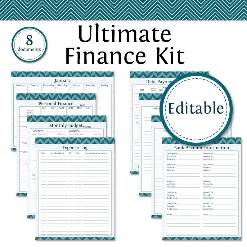 Ultimate Finance Kit - Editable - Instant Download - Printable PDF - Bundled Kit (8 documents) - Finance & Budget