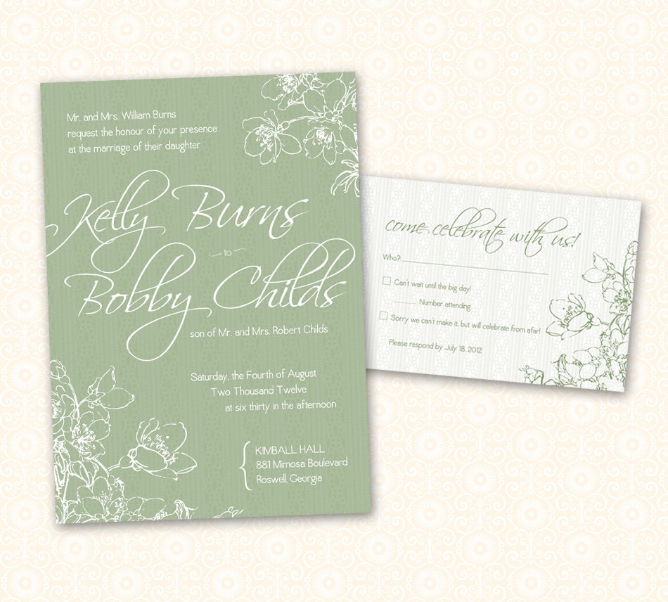 Printable Wedding Invite & RSVP Card - Sage Flowers