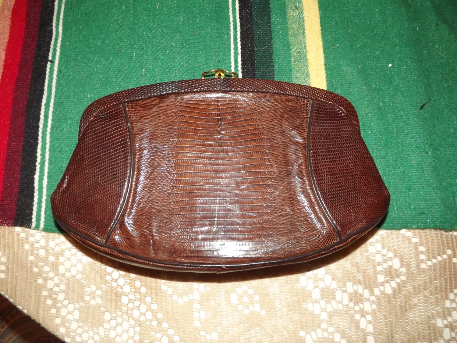 1930s-1940s Alligator Leather Brown Clutch