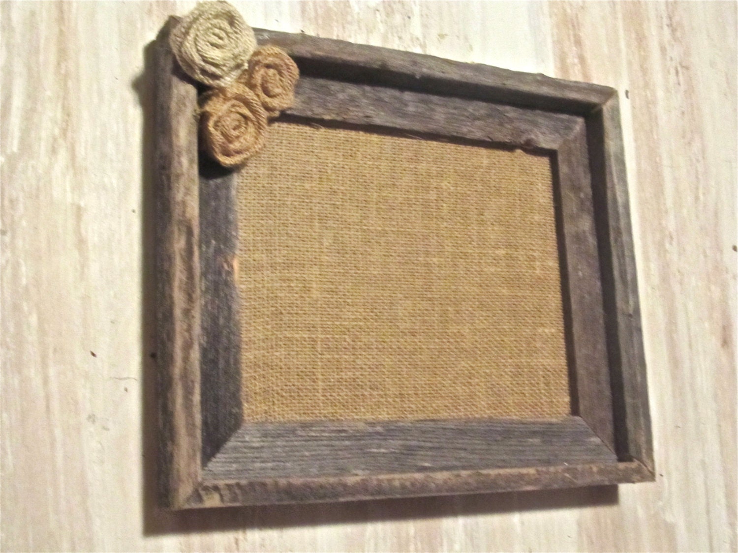 Items similar to Burlap Frame Rustic Wood Frame with Burlap Rosettes