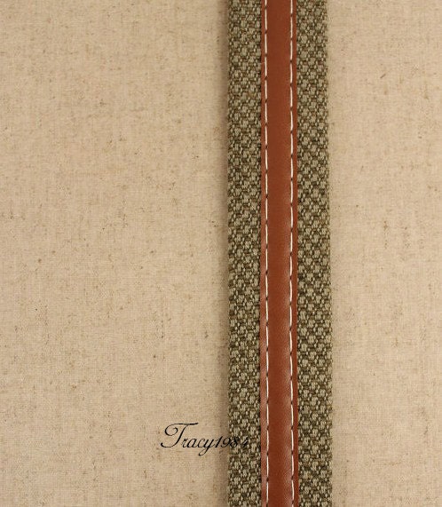 1.4 inch Cotton Linen Webbing Tote Bag Handles in Olive Green/Brown