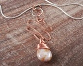 Wirewrapped Purple/Copper Glass Briolette Swirly Zig Zag Metalwork 18" Sterling Silver Snake Chain Jewelry