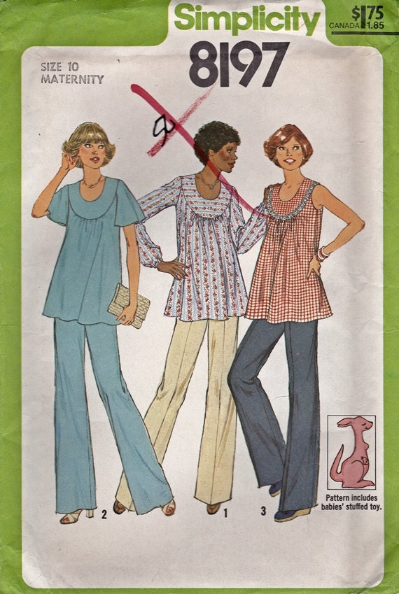 Vintage 70s Simplicity 8197 Maternity Blouse and Pants Pattern, UNCUT