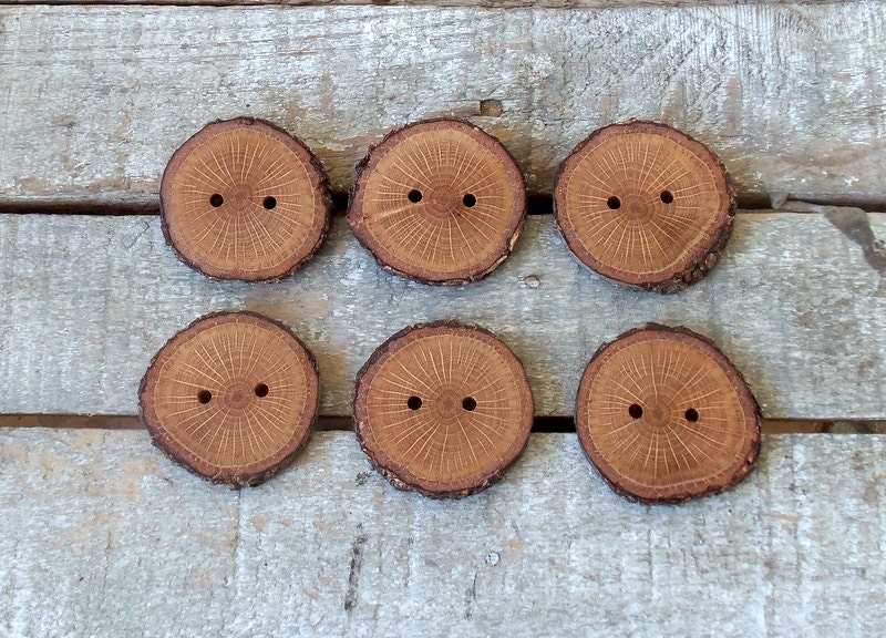 Handmade Wood Buttons-6 large  blackjack tree branch buttons - 1 3/5 inches diameter.For handbags,totes,knitting,crochet.