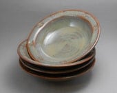 Set of four (4) bowls for soup, cereal, or serving, brown and tan with a design on rim B28