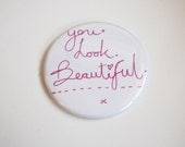 You look beautiful compact pocket mirror.valentines day wedding gift, cute indie illustrated pocket mirror,wedding favour,party bag mirrors.