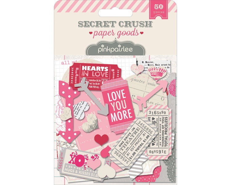 Secret Crush Collection - Paper Goods - Die Cuts - Pink Paislee - Scrapbooking Embellishments - 50 pieces - 00811