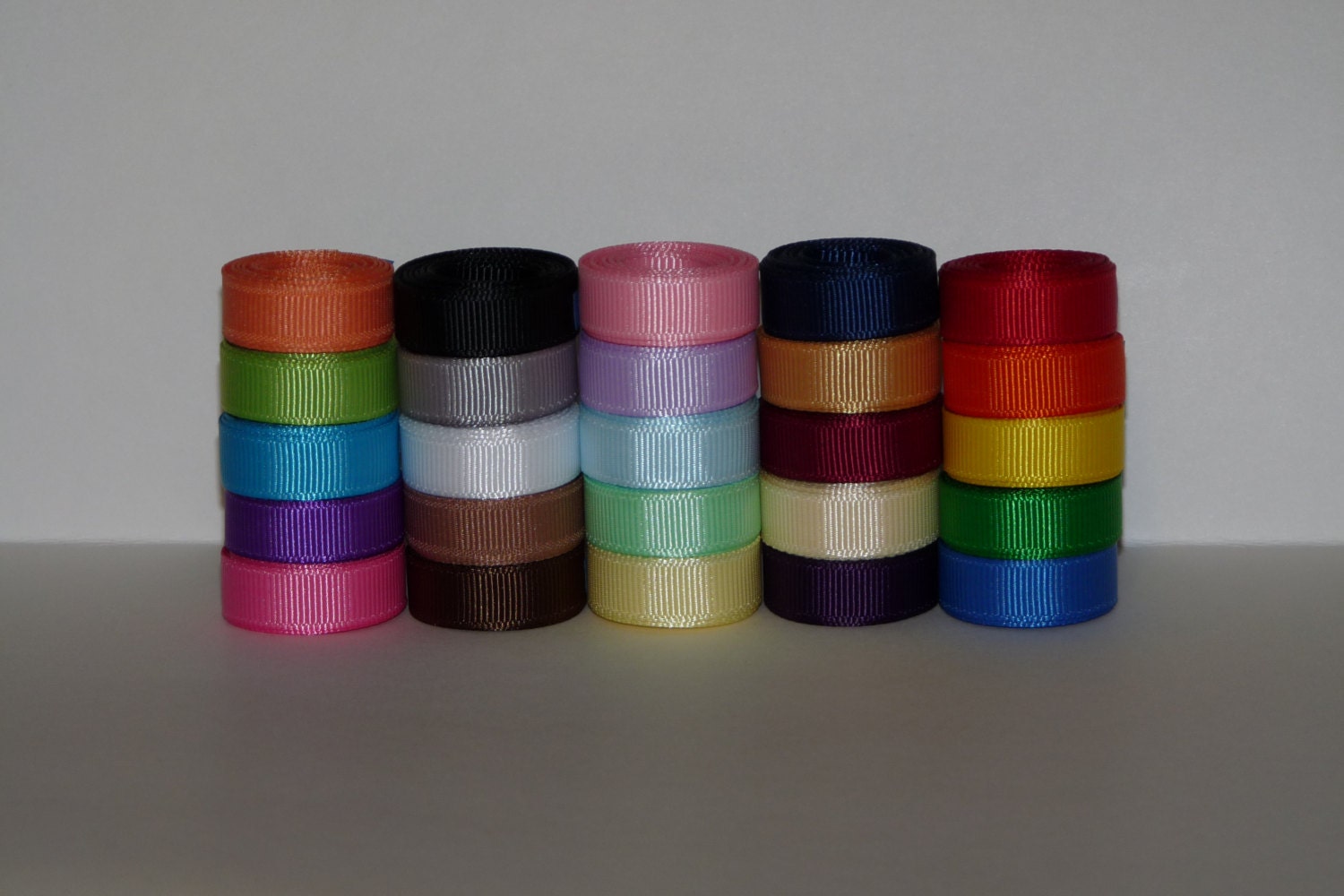 3/8" Grosgrain Ribbon Lot 25 Yards:  1 Yard Each of 25 Different Colors
