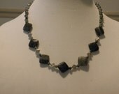 Beautiful hand made jade and silver beaded 20 inch necklace with spring clasp with matching earrings