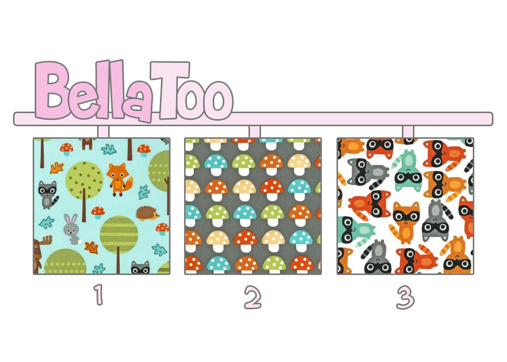 Changing Pad Cover - Raccoons Fox Trees Mushrooms Blue Green Brown Orange - Woodland Pals - Custom Made By BellaToo
