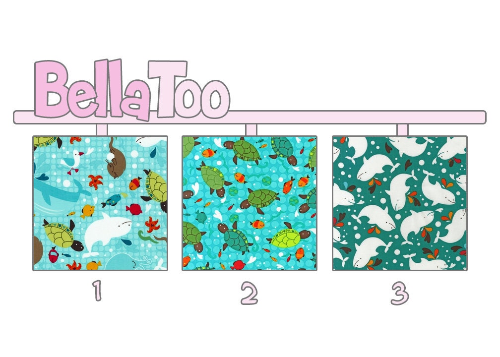 Changing Pad Cover - Friendly Seas - Whales Turtles Fish Otter Starfish Octopus Aqua Green Red White - Custom Made By BellaToo