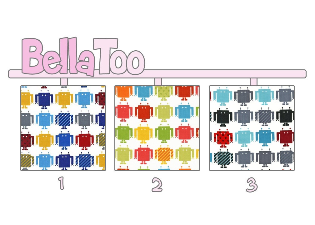 Changing Pad Cover - Mini Robots Red Orange Yellow Green Blue Gray - Ann Kelle - Custom Made By BellaToo